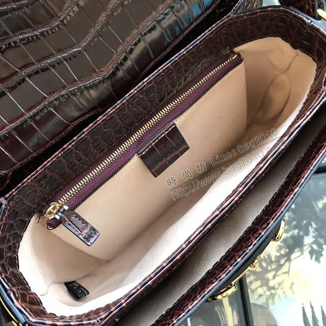 Gucci包 古馳新款手袋 大號 1955馬銜扣托特包 Gucci手提女包 621144 紅皮啡布  gdj1159